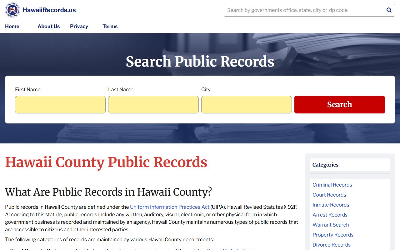 Makakilo 24 hour booking Hawaii Records US portal