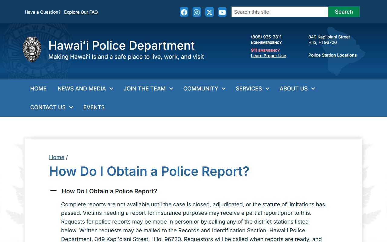Schofield Barracks 24 hour booking HPD records request guide