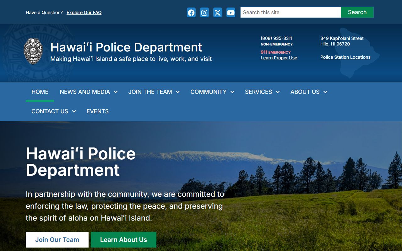 Hawaii County Police Department main site for 24 hour booking records