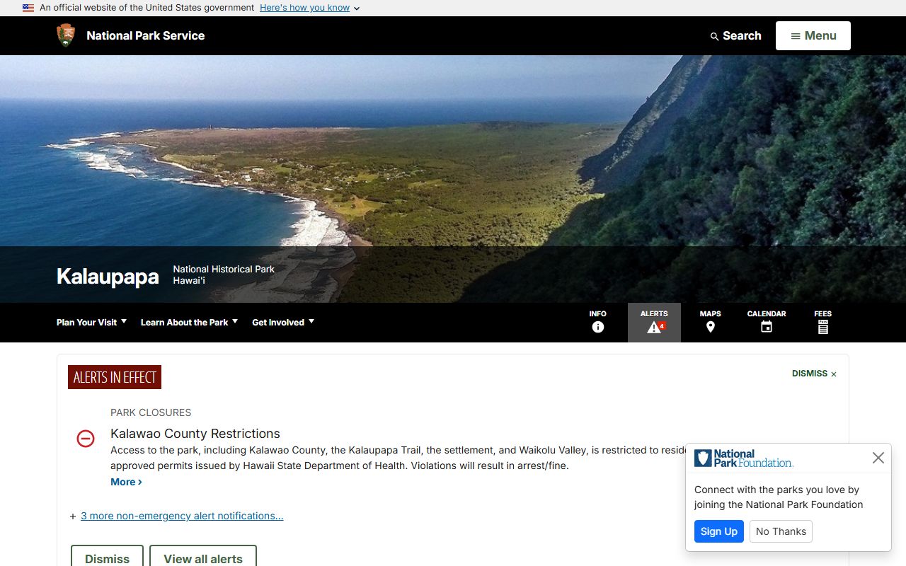 Kalaupapa National Historical Park for Kalawao County 24 hour booking jurisdiction