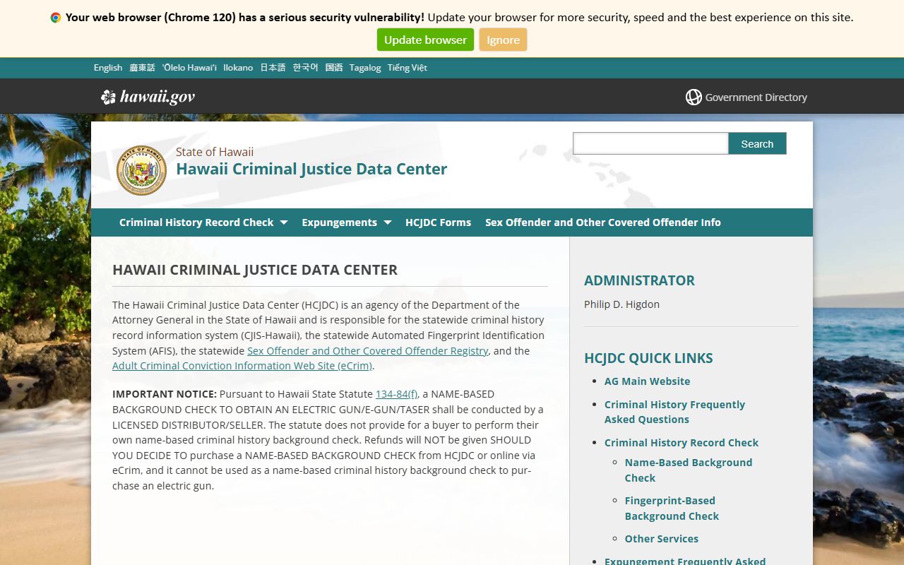 Hawaii Attorney General HCJDC overview for 24 hour booking records