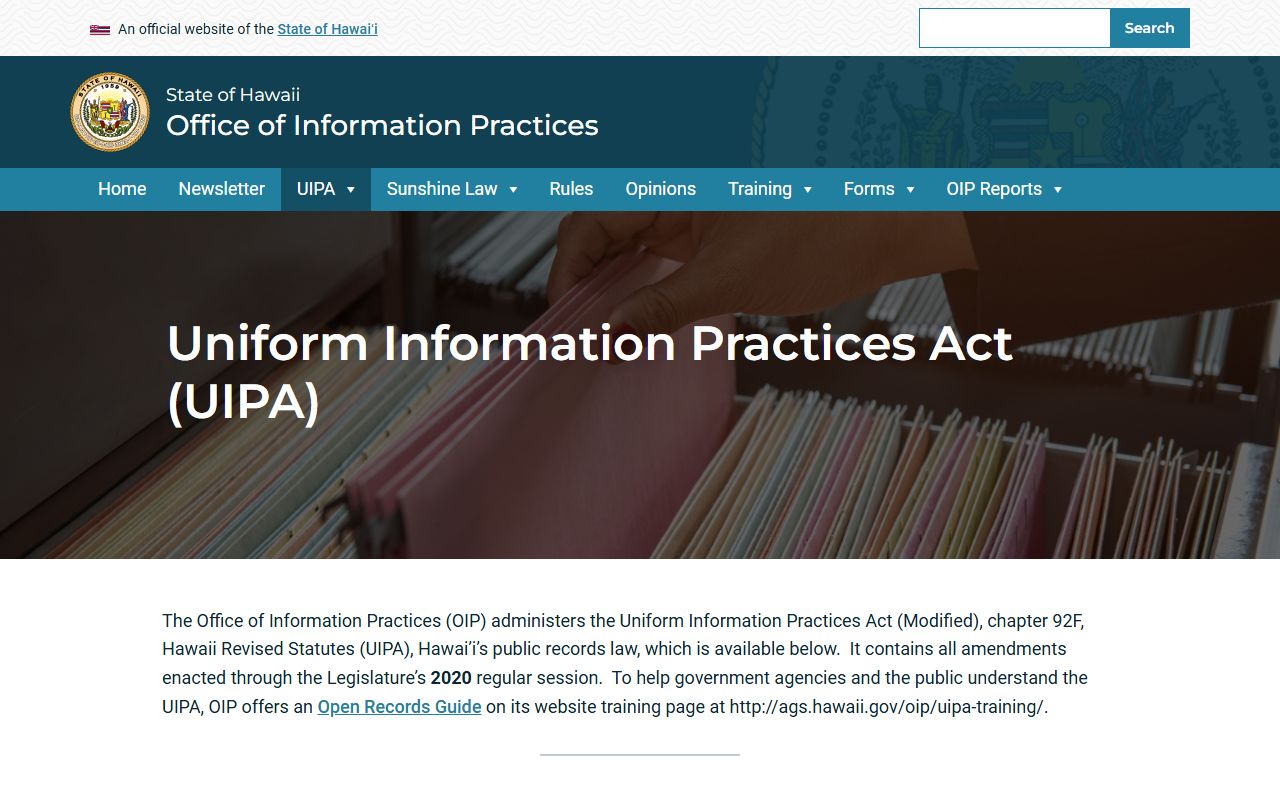 Hawaii UIPA Office of Information Practices for 24 hour booking access