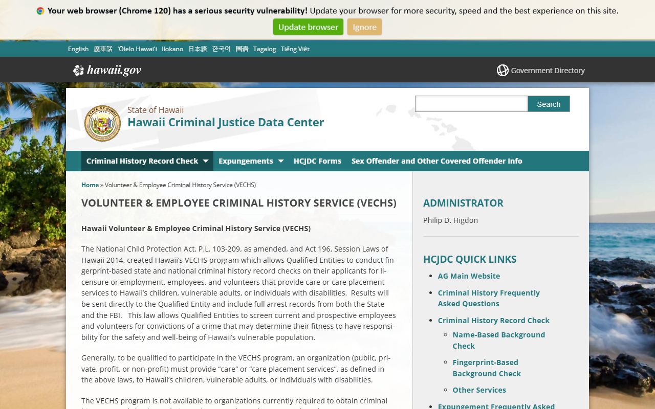 Hawaii VECHS program linked to 24 hour booking fingerprint checks